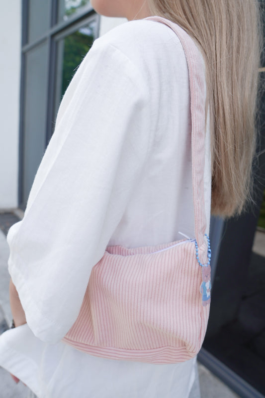 <現貨> 燈芯絨糖果色波浪紋單肩包|五色入 (附送小掛件)