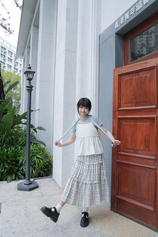 <預訂> 自家製 溫柔ruffle三層格紋半身長裙