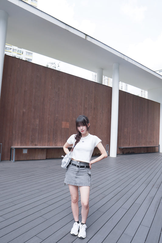 <預訂> Cargo工裝牛仔短裙(內含打底+附皮帶)