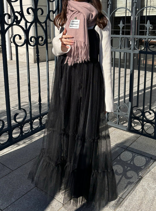 <預訂> JP 蓬鬆提花薄紗吊帶Ops|兩色入