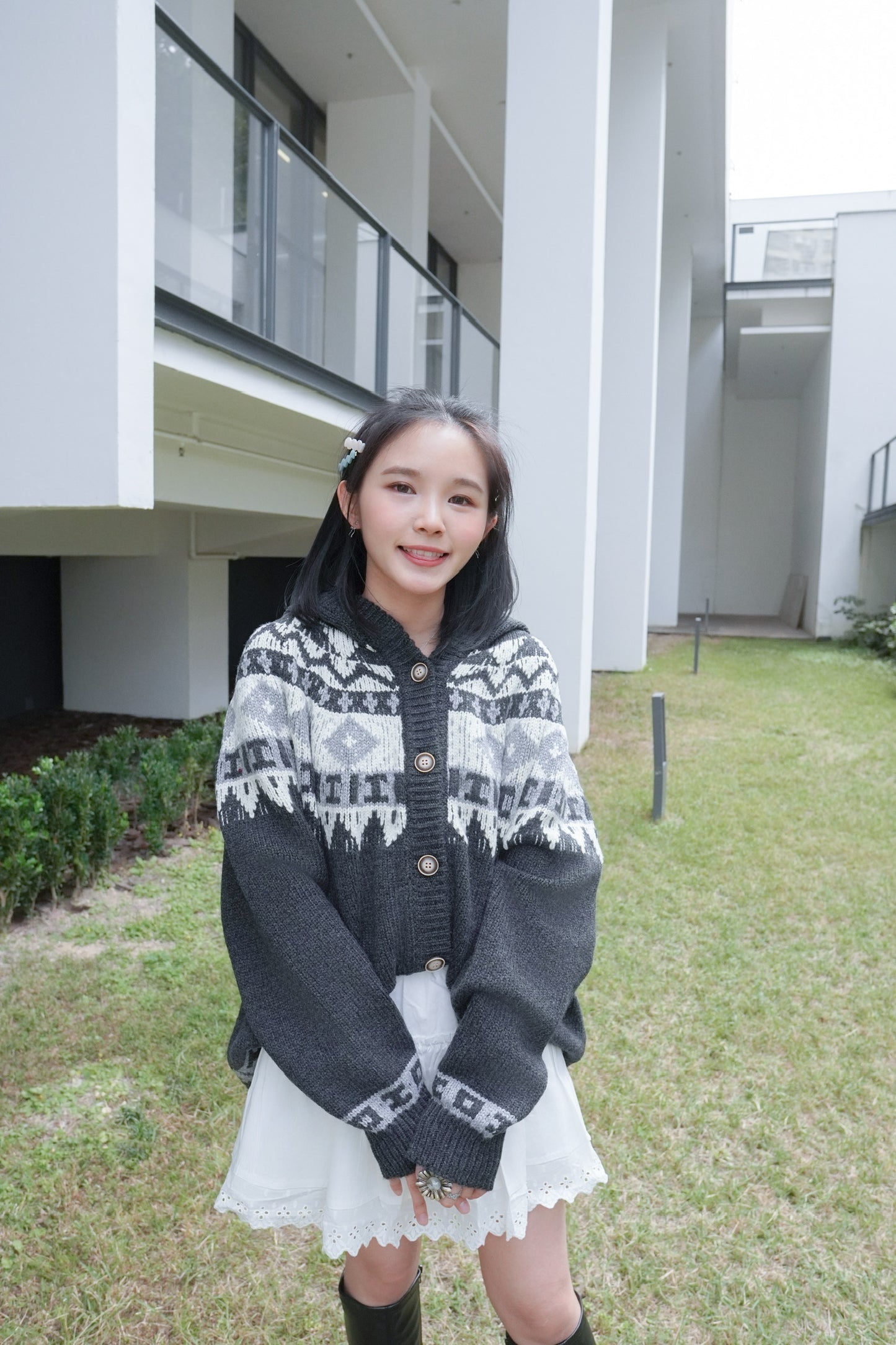 <預訂> 自家製 氛圍感費爾島連帽開胸外套