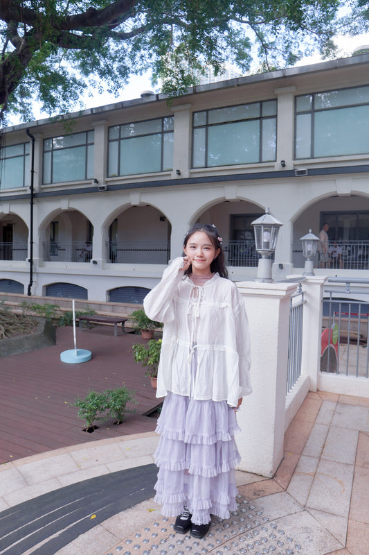 <預訂> 荷葉邊泡泡袖綁帶透紗薄外套