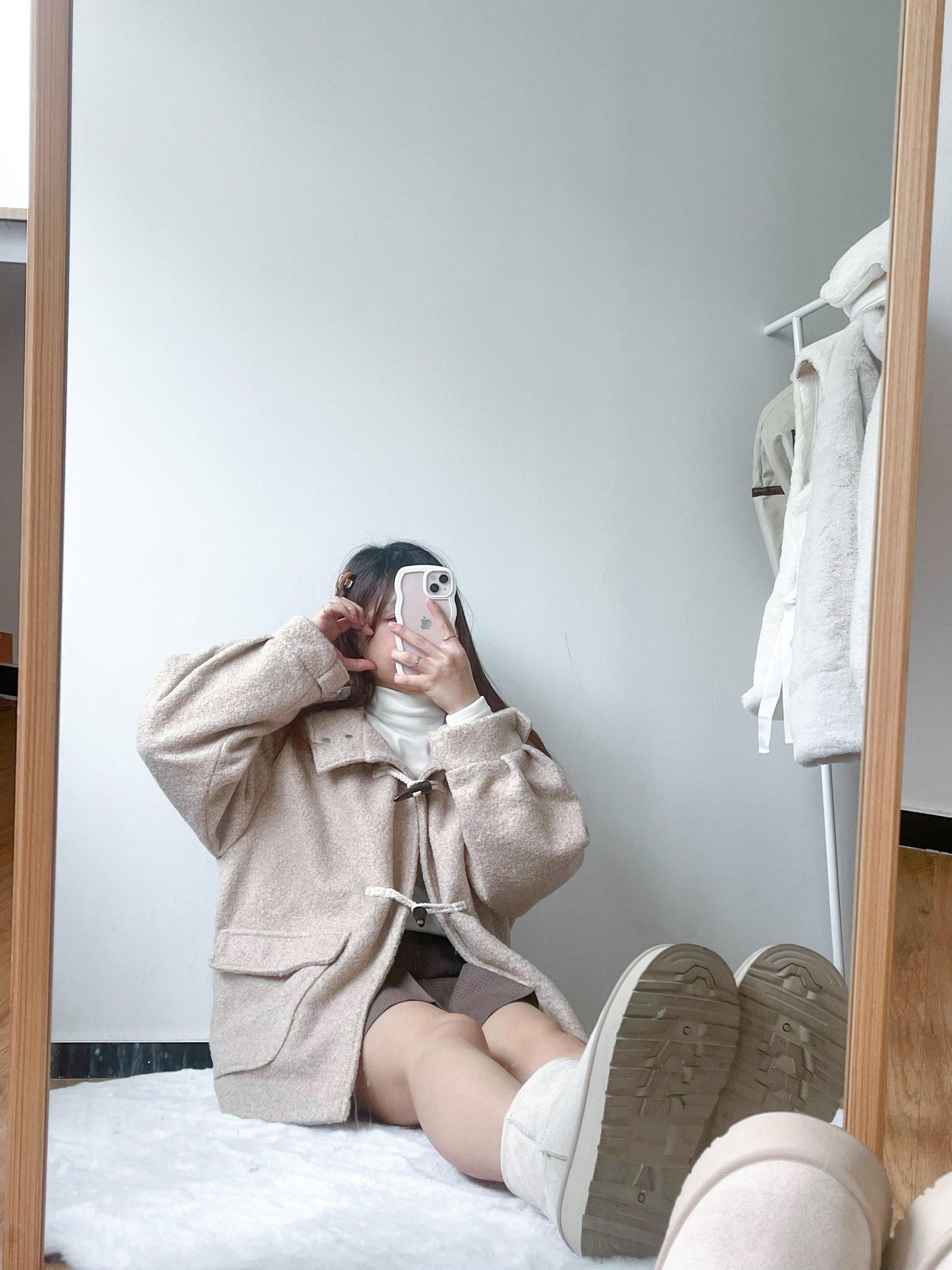 <預訂> 今期首推!粗毛呢牛角扣連帽外套|兩色入