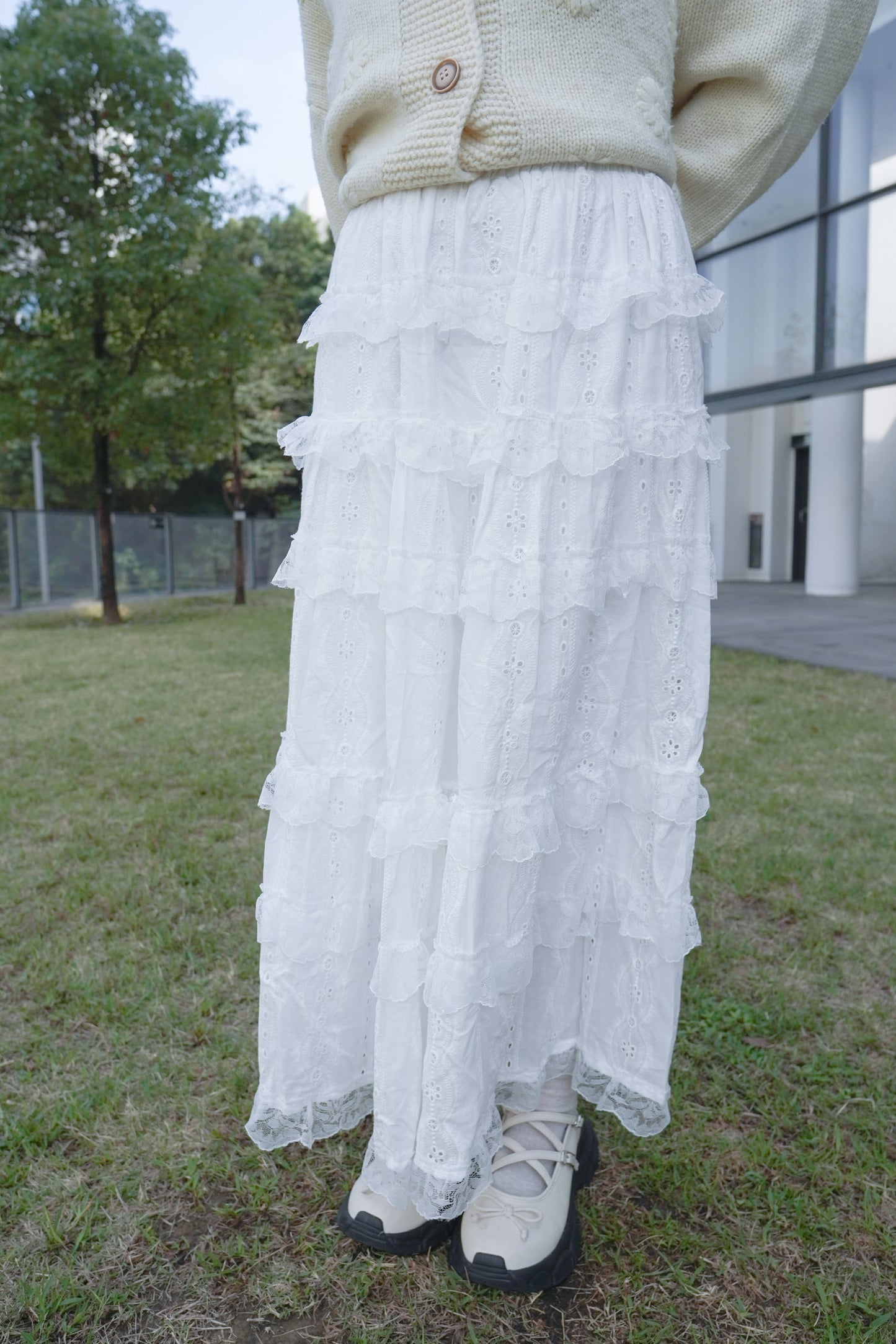 <現貨> 自家製 蕾絲花邊半身疊層蛋糕長裙