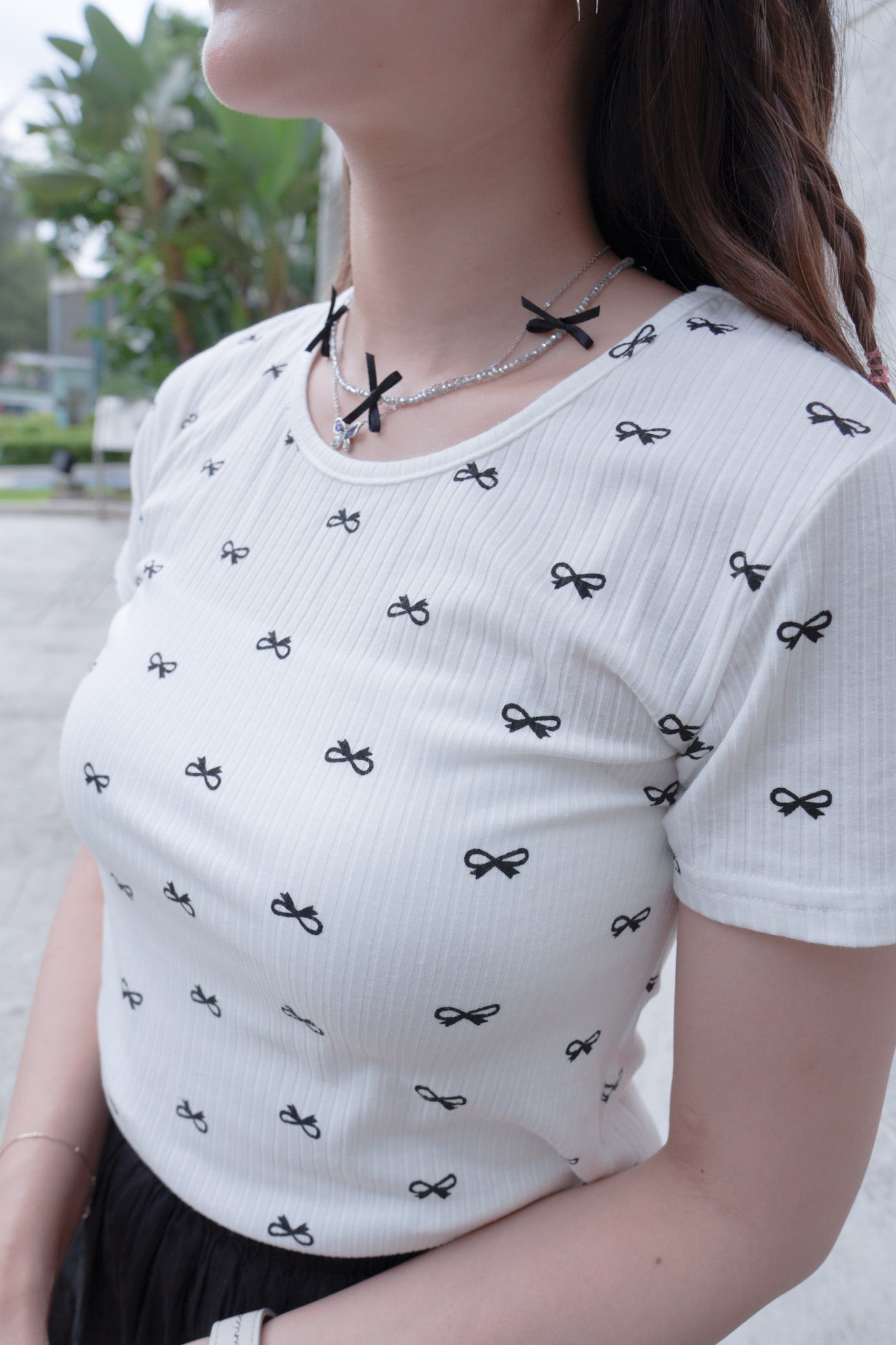 <預訂> 自家製 蝴蝶結印花短袖Crop Top|兩色入