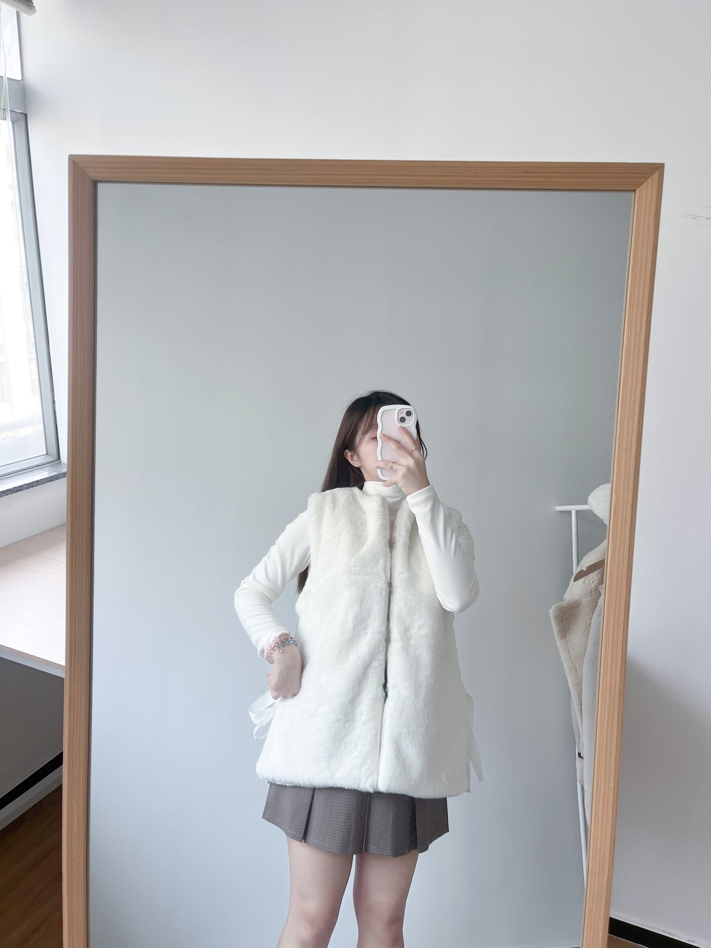 <預訂> 2-Ways 毛茸茸蝴蝶結毛皮背心外套|三色入