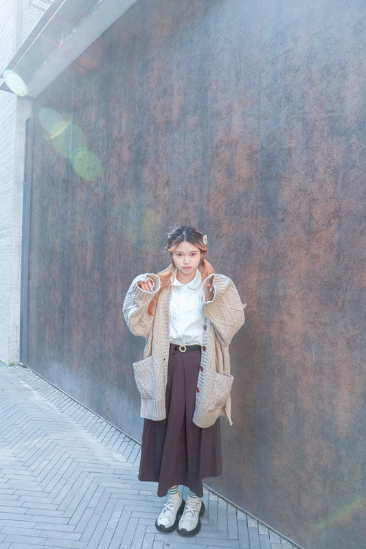 <預訂> 自家製 超厚實!粗麻花針織斜紋開胸外套