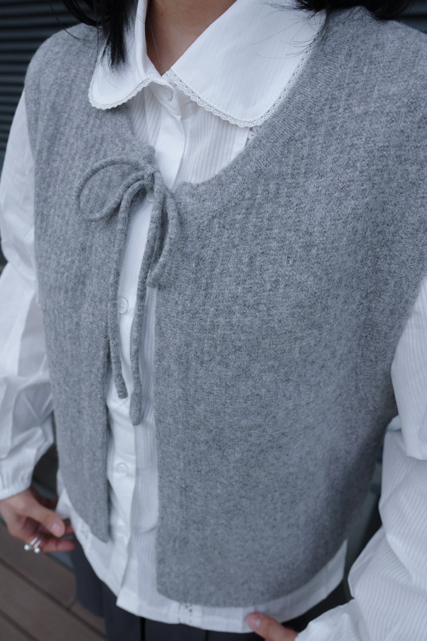 <預訂> 自家製 復古綁帶羊毛針織薄款馬甲