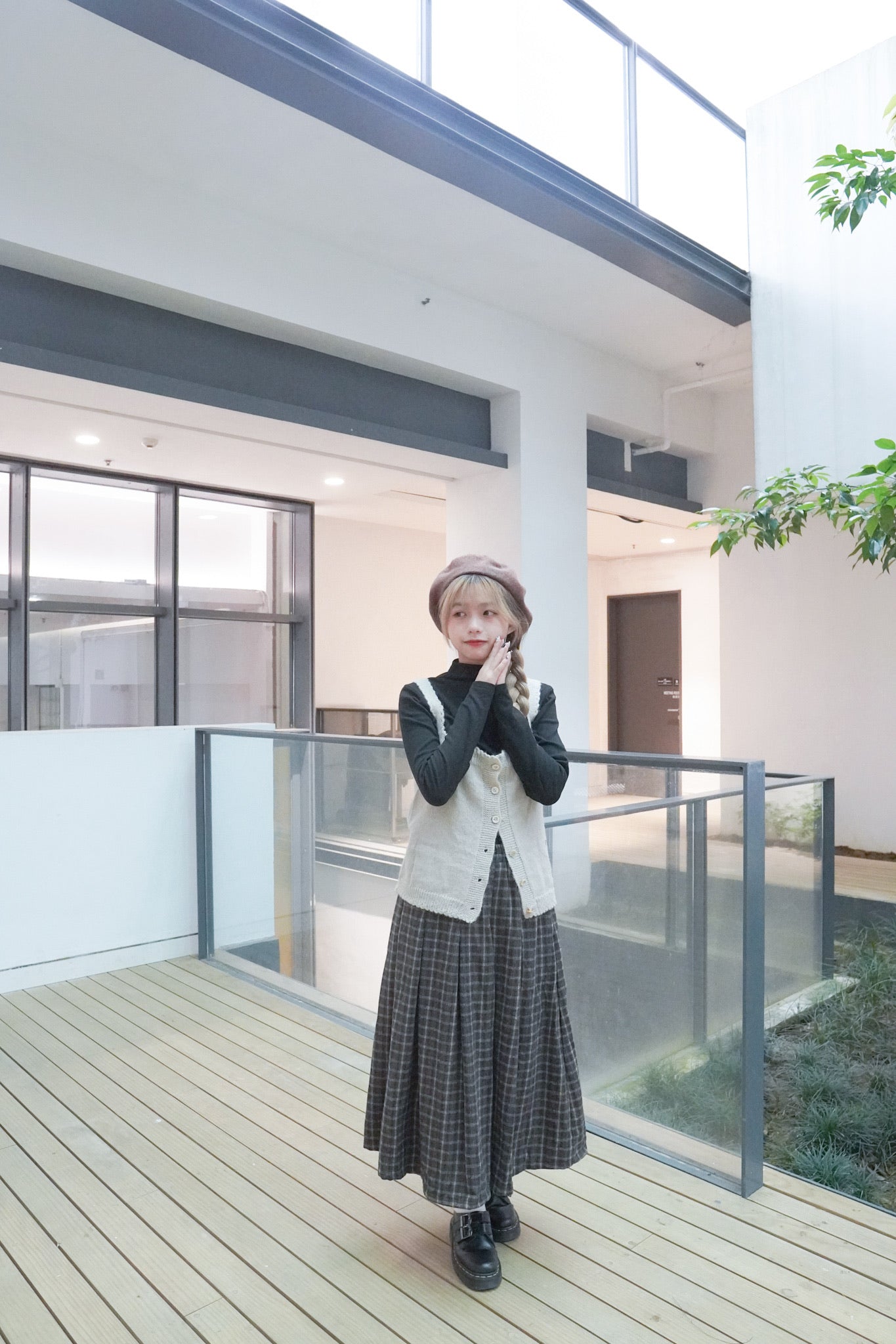 <預訂> 自家製 不易皺!冬日感大地色系彈性格仔拼色半身長裙
