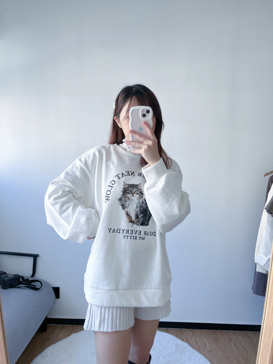 <預訂> 暖笠笠可愛小貓圖案拉絨毛衛衣|兩色入