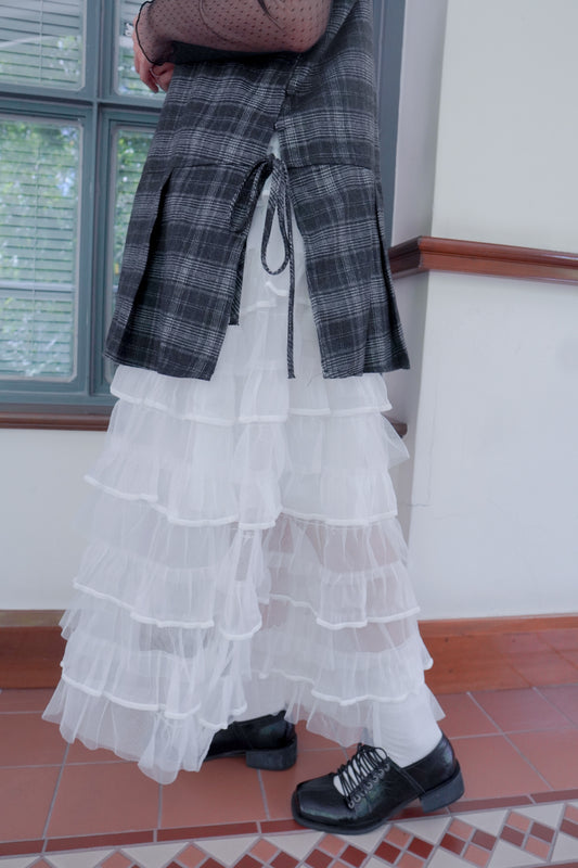 <現貨> 自家製 小奶白蛋糕多層薄紗半身長裙