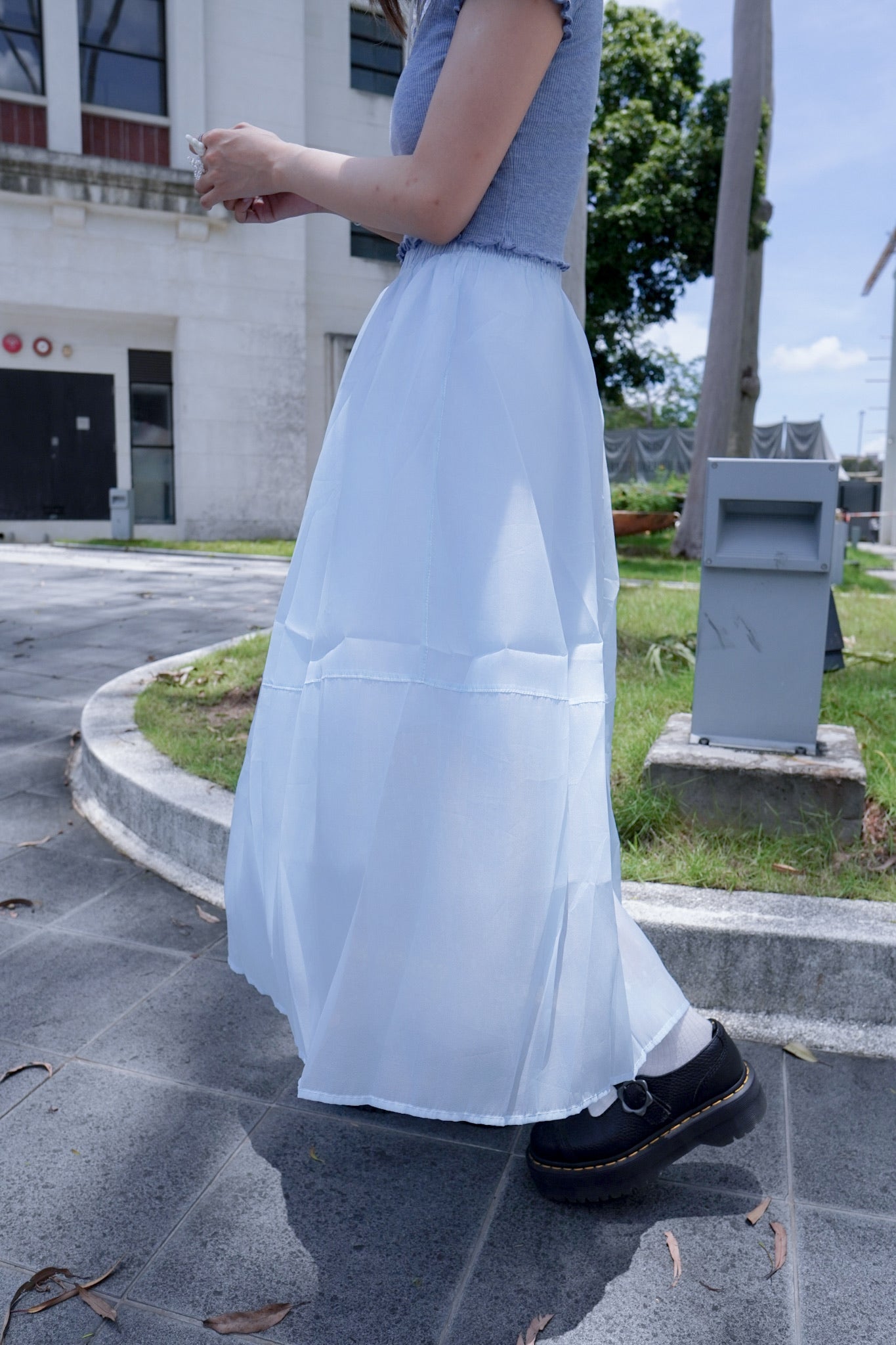 <現貨> 自家製 薄紗雙層波點半身長裙|兩色入