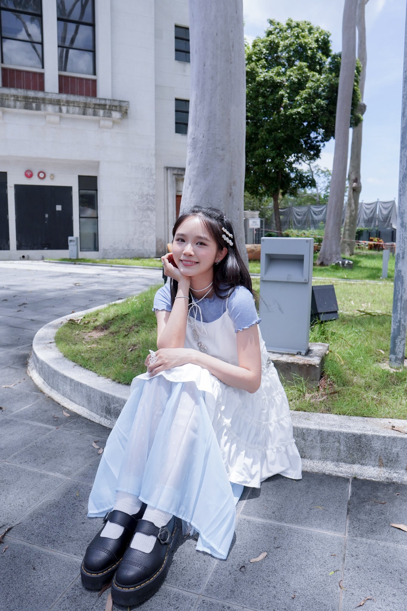 <現貨> 木耳邊直紋純棉短袖上衣|兩色入