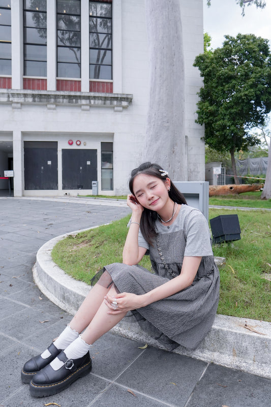 <現貨> 超打卡able! 格紋吊帶連身短Ops