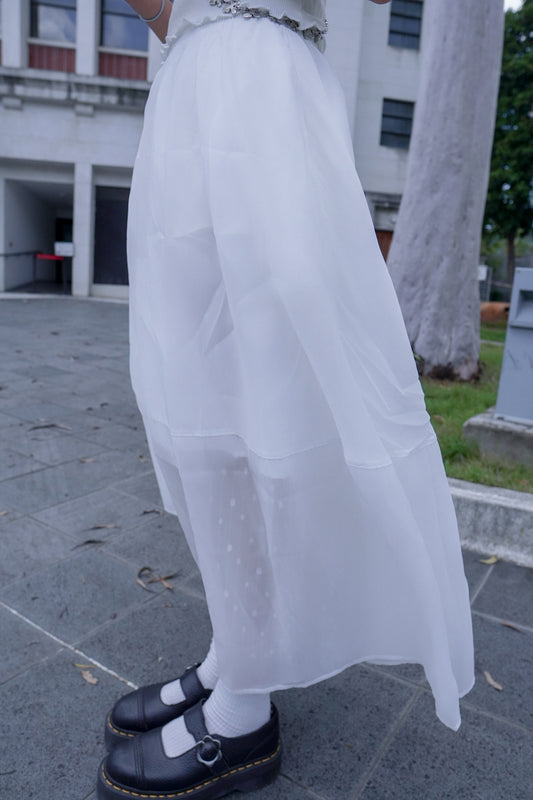 <現貨> 自家製 薄紗雙層波點半身長裙|兩色入