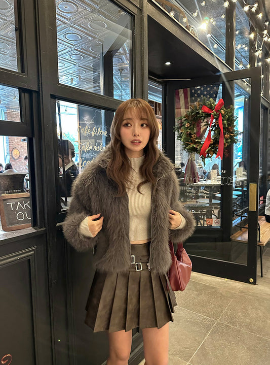 <預訂> JP 皮革腰帶褶皺半身短裙連皮帶(含打底)