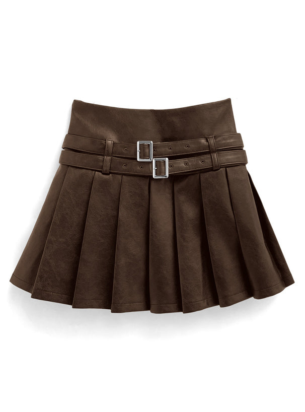 <預訂> JP 皮革腰帶褶皺半身短裙連皮帶(含打底)