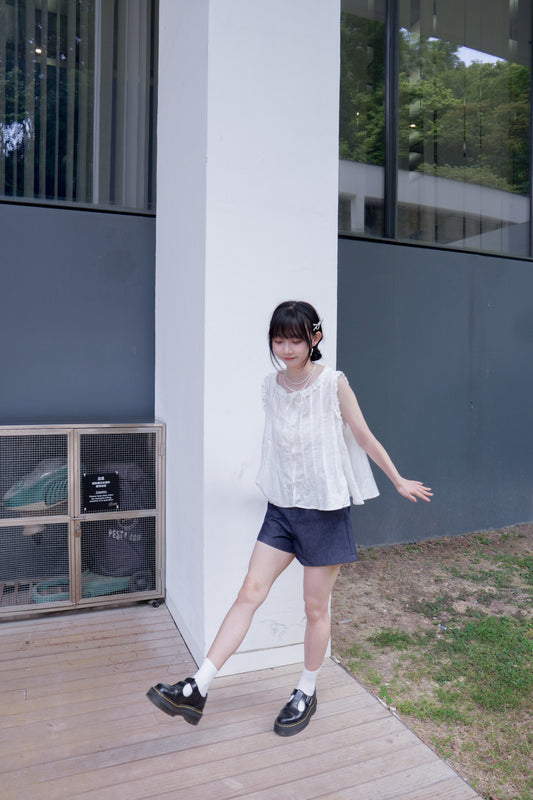 <預訂> 勁修手臂! ruffle邊直紋無袖背心|兩色入