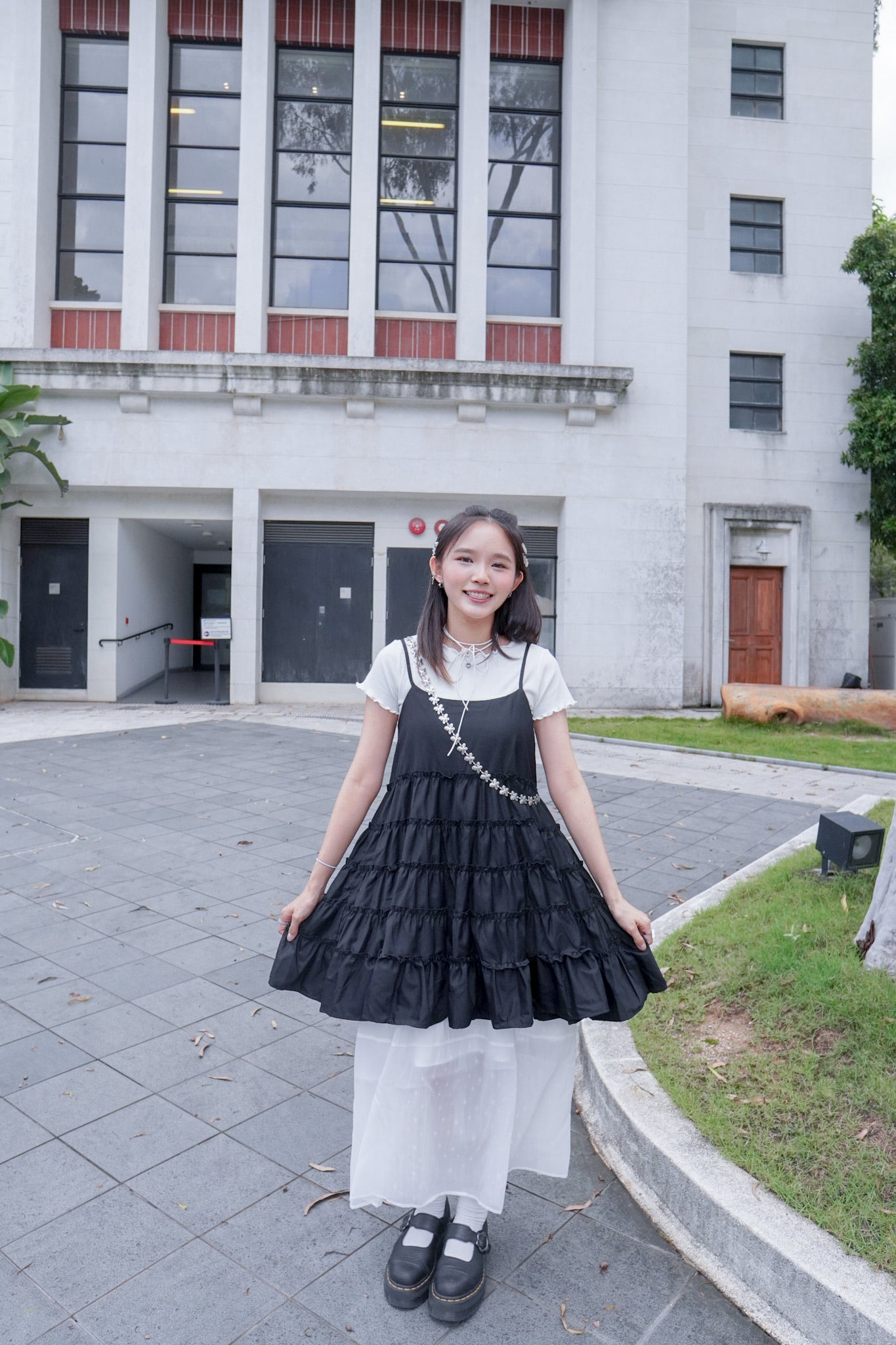 <現貨> 自家製 薄紗雙層波點半身長裙|兩色入