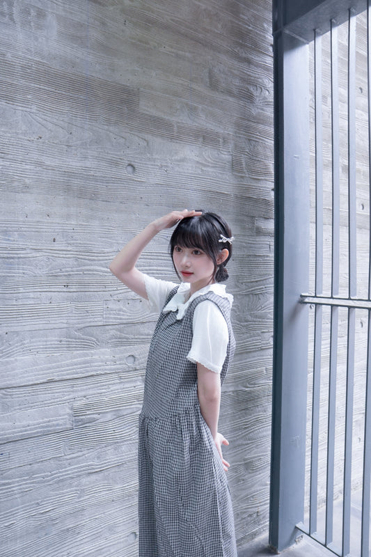 <預訂> 自家製 寬鬆棉麻格紋背心OPs|兩色入