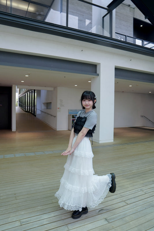 <預訂> 自家製 ruffle邊三層雪紡半身長裙