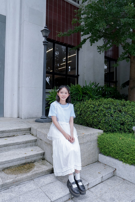 <現貨> 自家製 格紋花邊薄紗外搭背心