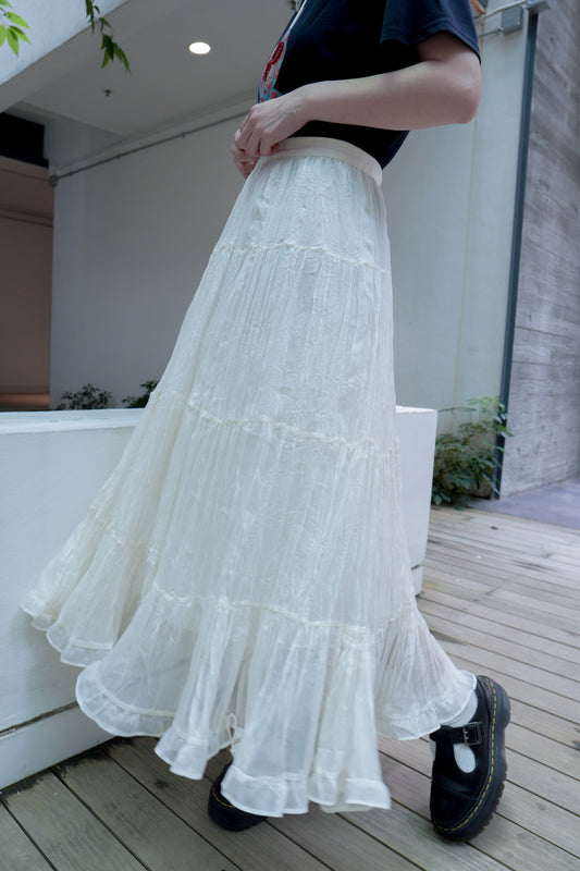 <現貨> 自家製 超飄逸! 皺褶ruffle邊半身長裙|兩色入