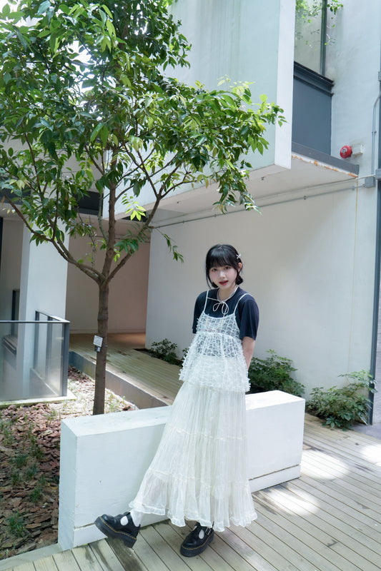 <現貨> 薄紗絲帶外搭透透吊帶外搭背心|兩色入