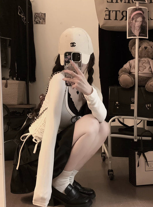 <預訂> JP 蝴蝶結吊帶背心 + 抽繩長袖上衣兩件套 |三色入