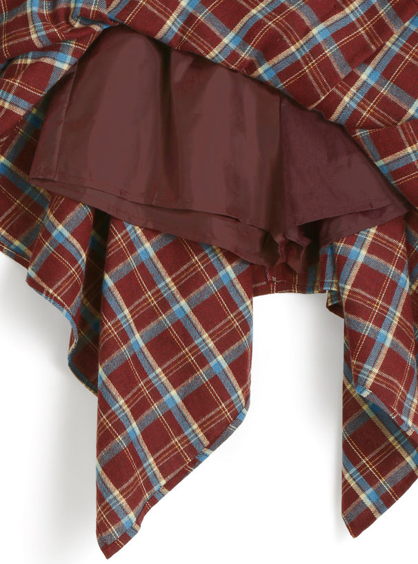 <預訂> JP 復古格紋裹身式綁帶半身短裙(含打底)|兩色入