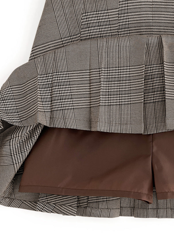 <預訂> 英倫風格紋皺褶半身短裙 (含打底)|三色入