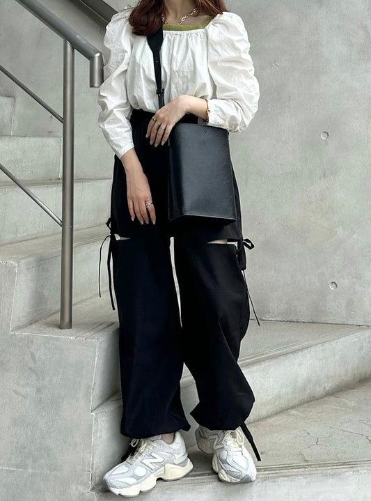 <預訂> JP 抽繩高彈性側綁帶工裝長褲|三色入