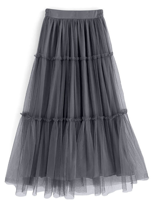 <預訂> JP 薄紗三層半身長裙|四色入