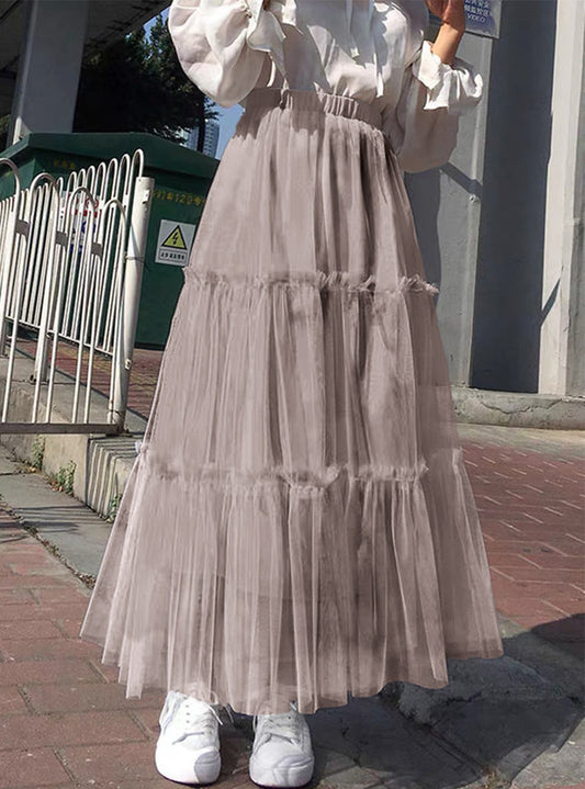 <預訂> JP 薄紗三層半身長裙|四色入