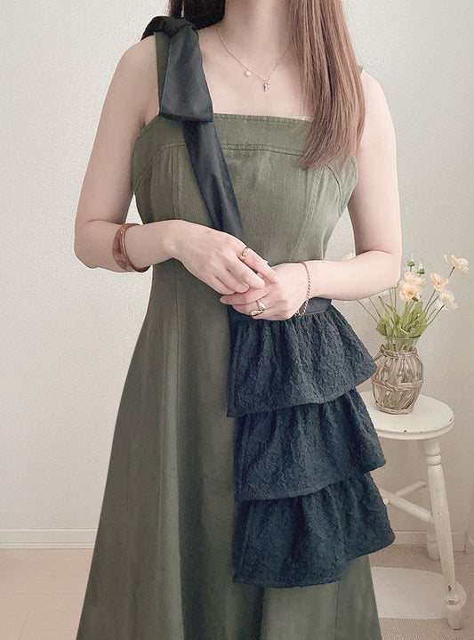 <預訂> 小眾款!提花蛋糕裙褶邊蝴蝶結手提袋|兩色入