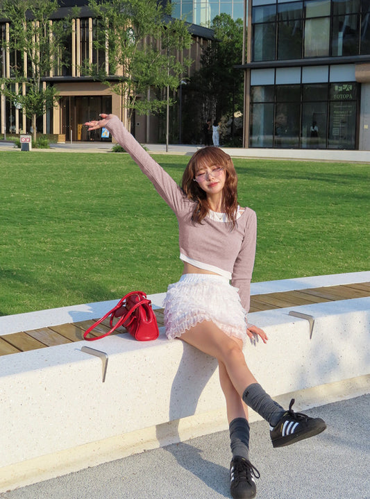 <預訂> JP 蝴蝶結吊帶層疊風格毛圈布羅紋上衣|三色入