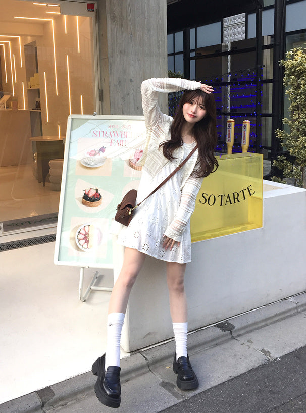 <預訂> JP 蝴蝶結透明蕾絲短開胸外痔