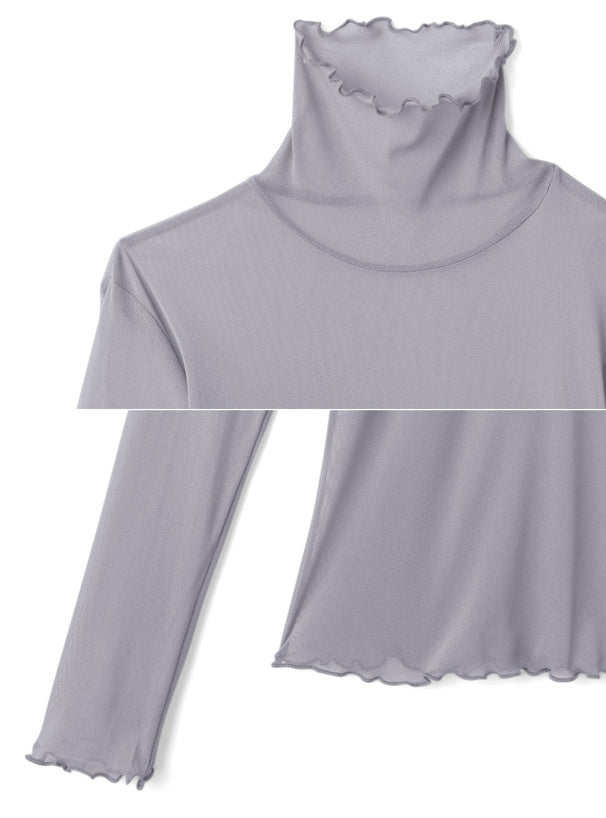 <預訂> JP 衣櫃必備!透明Ruffle邊高領內搭打底上衣|三色入