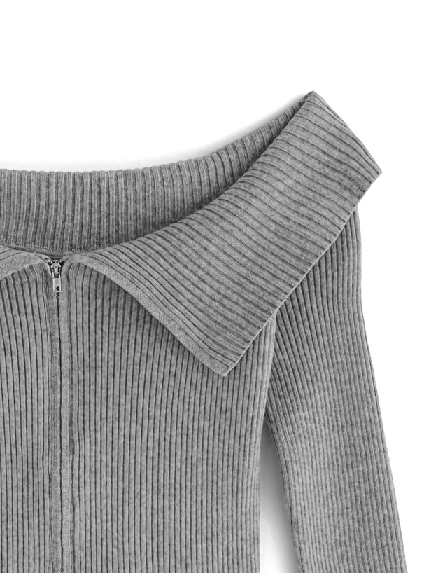 <預訂> JP Y2K 小露肩雙拉鍊針織長袖上衣|三色入