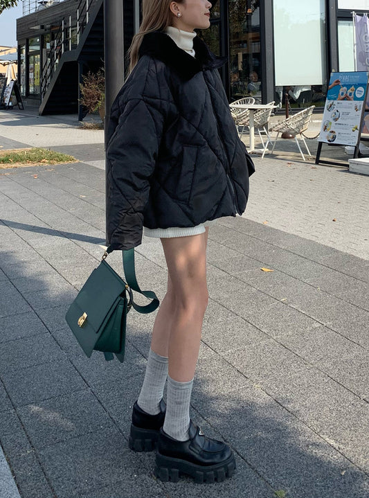 <預訂> 雙向毛領絎縫羽絨外套|兩色入