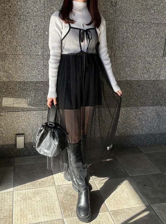 <預訂> 薄紗透透綁帶吊帶Ops|三色入