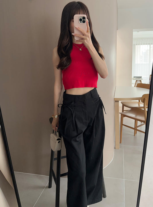 <預訂> 側蝴蝶結綁帶寬鬆長褲|兩色入