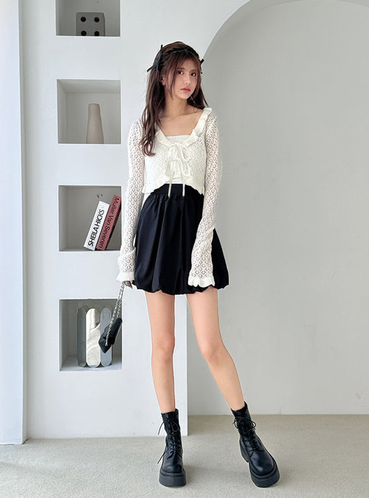 <預訂> JP 鏤空蝴蝶結荷葉邊開胸外套|三色入