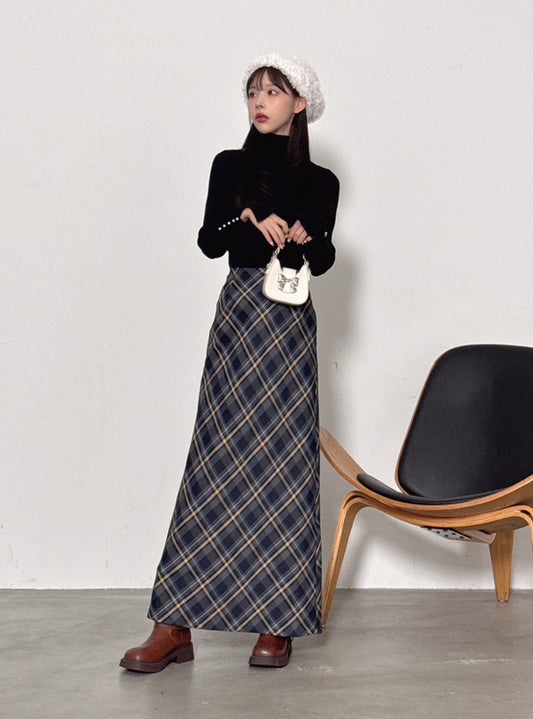 <預訂> JP 格紋緊身A字長裙