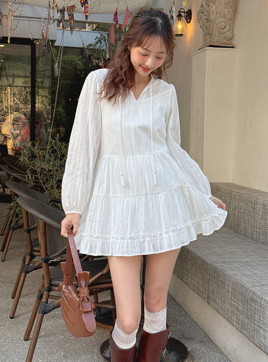 <預訂> JP 褶邊分層綁帶小洋裝OPs(含打底)|兩色入