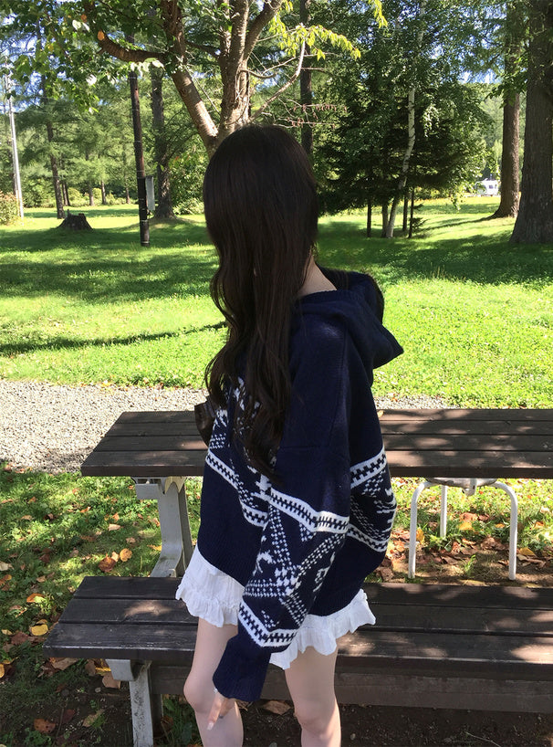 <預訂> 北歐風繫帶針織連帽上衣|三色入