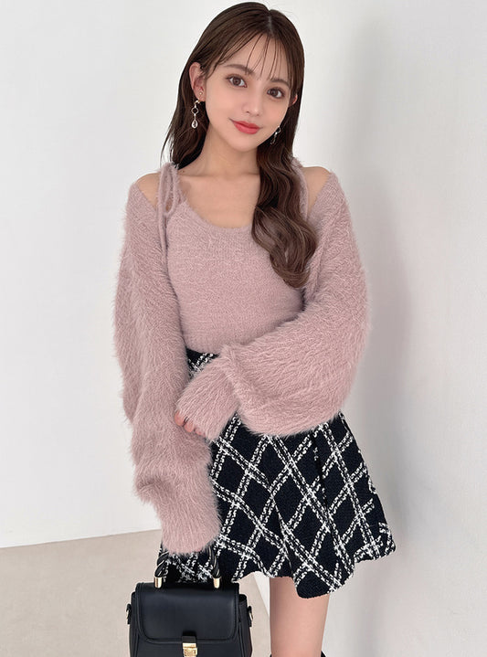 <預訂> 菱格紋粗呢喇叭迷你裙(含內搭)| 兩色入