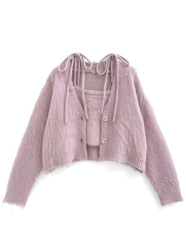 <預訂> 吊帶衫+毛絨針織外套兩件套裝|四色入