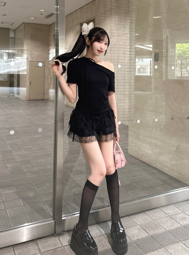 JP 芭蕾舞風蕾絲分層短褲|兩色入