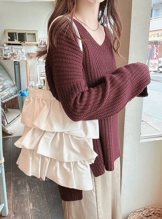 <預訂> 人造皮革褶邊蛋糕裙手提袋|三色入